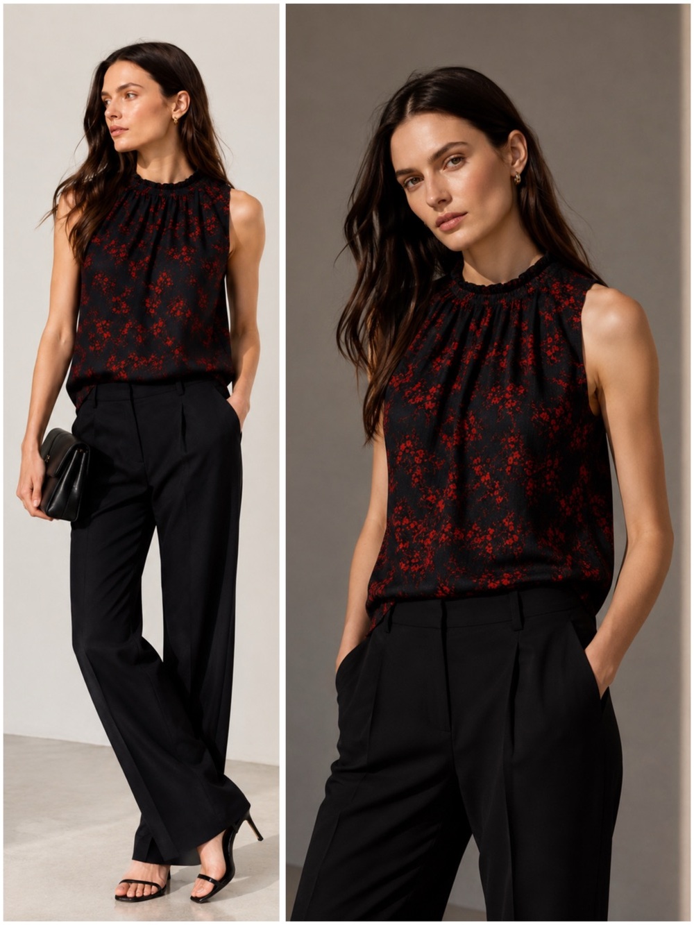 Thakoon Navy Red Floral Sleeveless Ruched Neck Blouse Top NWT Size Small
